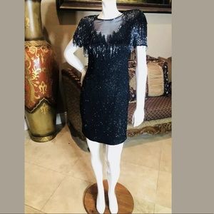 Kathryn Conover Black silk beaded sequin dress 8P